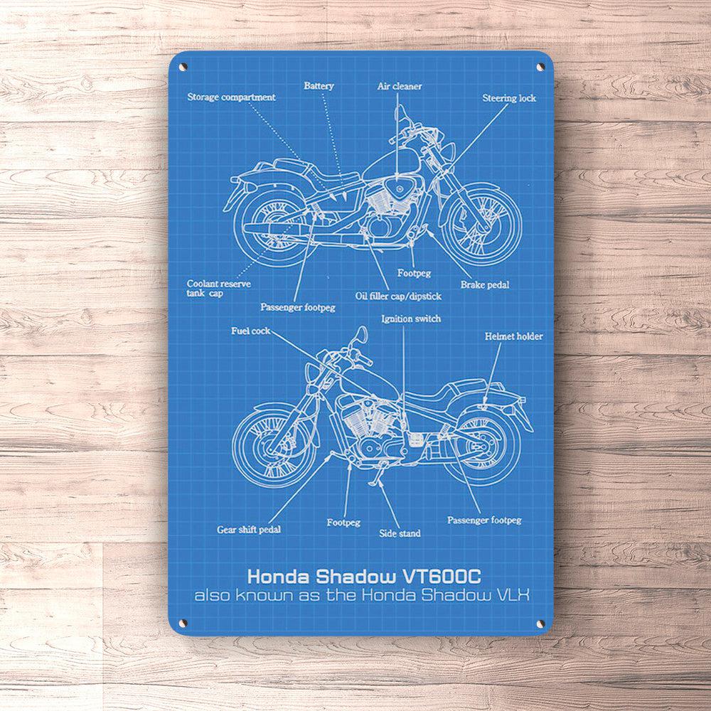 Honda Shadow Vt600C Blueprint Skilte, Musemåtte, Dørmåtte , Plakat-Blueprint-Honda-Garage Culture Shop- garage - man cave - merchandise