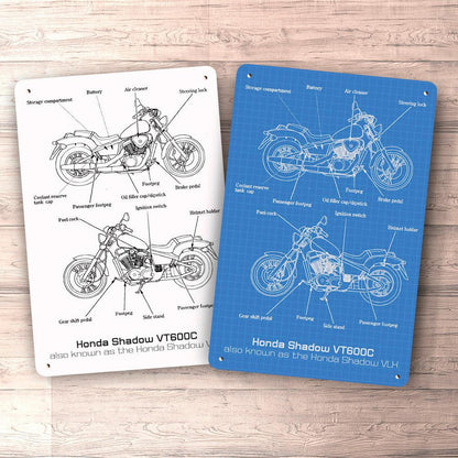 Honda Shadow Vt600C Blueprint Skilte, Musemåtte, Dørmåtte , Plakat-Blueprint-Honda-Garage Culture Shop- garage - man cave - merchandise