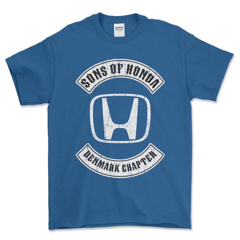 Honda Sons Of Honda Denmark Chapter Unisex T-Shirt , Bomuld-Beklædning-Honda-Blå Royal-S-Forside-Garage Culture Shop- garage - man cave - merchandise