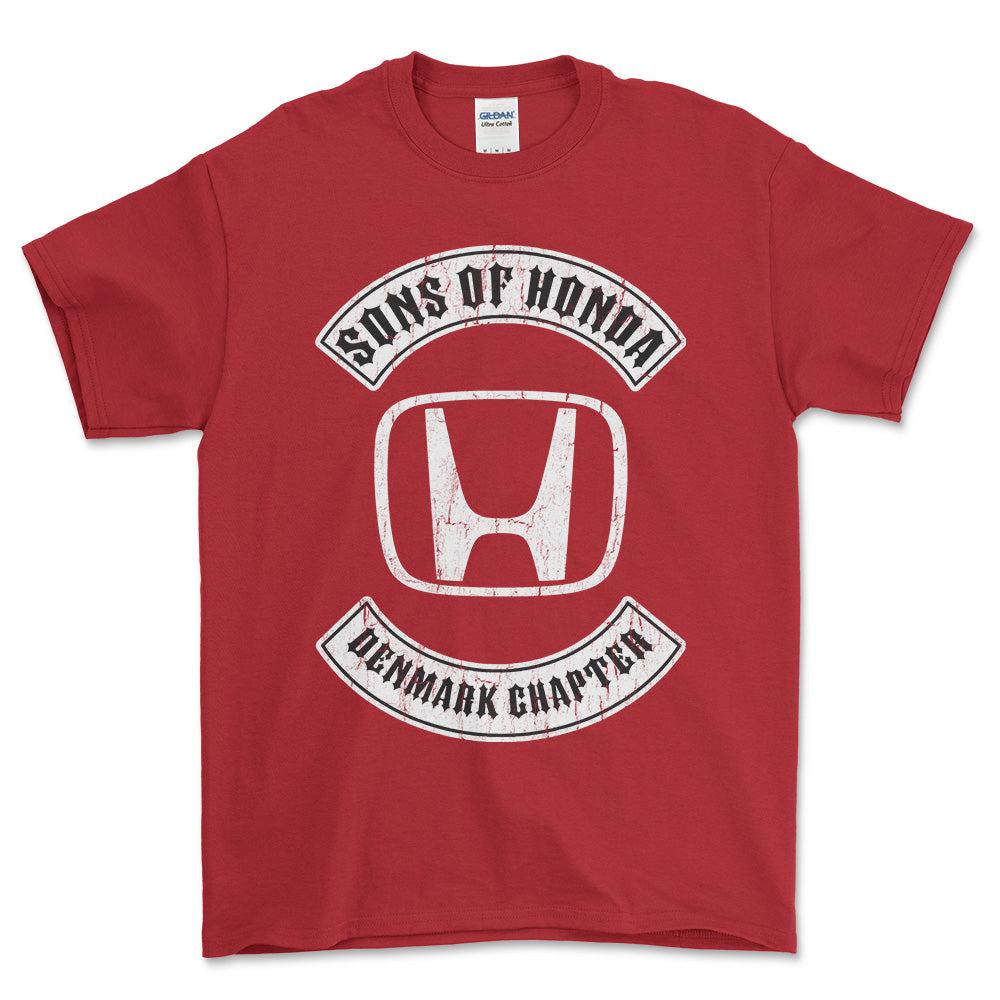 Honda Sons Of Honda Denmark Chapter Unisex T-Shirt , Bomuld-Beklædning-Honda-Rød-S-Forside-Garage Culture Shop- garage - man cave - merchandise
