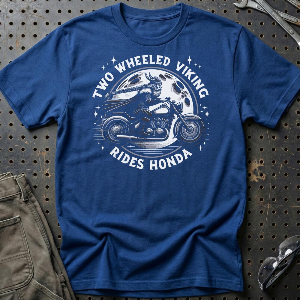 Honda Two Wheeled Viking Rides Honda T-Shirt-Beklædning-Honda-Blå Royal-S-Garage Culture Shop- garage - man cave - merchandise