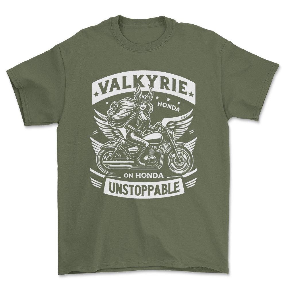 Honda Valkyrie On Honda Unstoppable T-Shirt-Beklædning-Honda-Grøn Militær-S-Garage Culture Shop- garage - man cave - merchandise