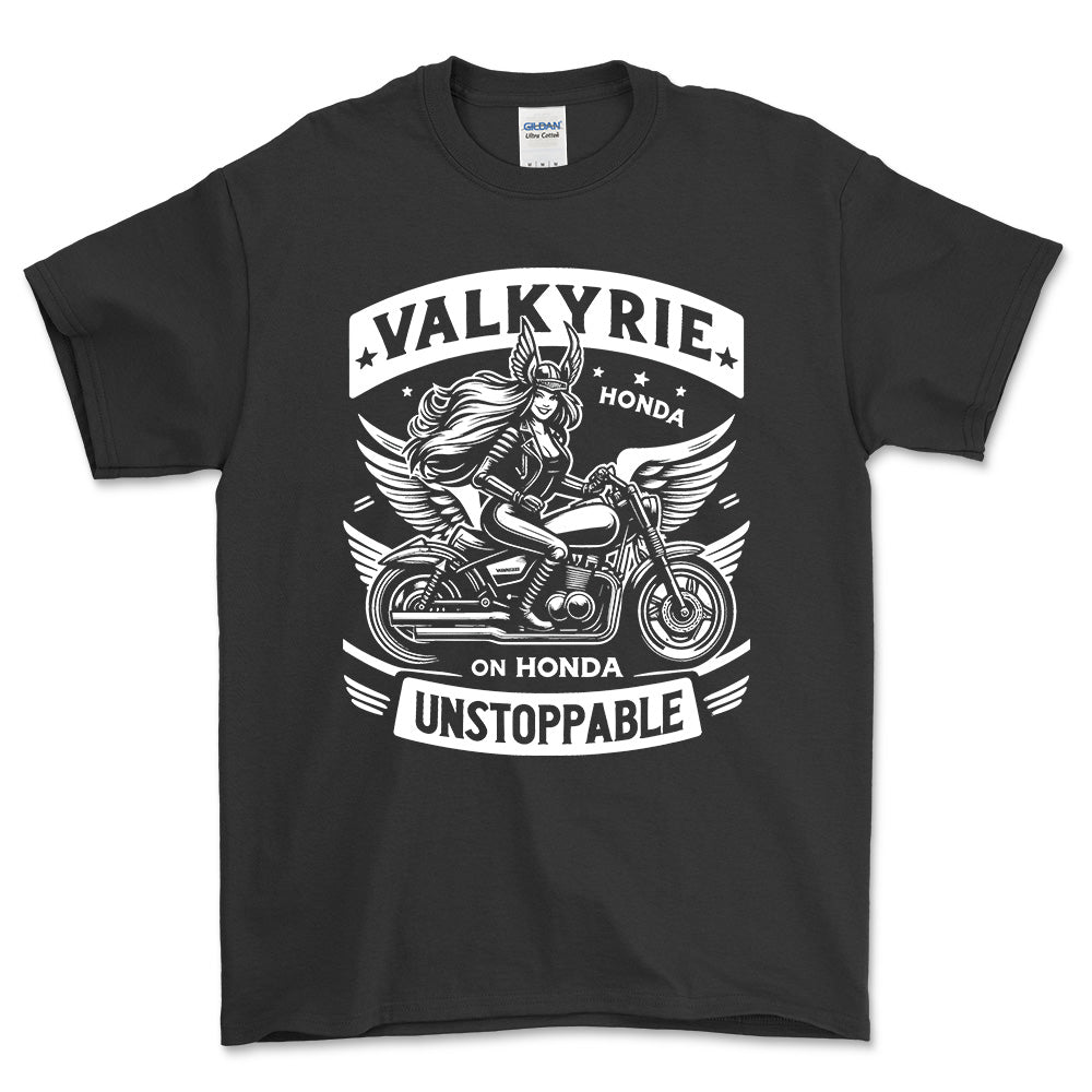 Honda Valkyrie On Honda Unstoppable T-Shirt-Beklædning-Honda-Sort-S-Garage Culture Shop- garage - man cave - merchandise