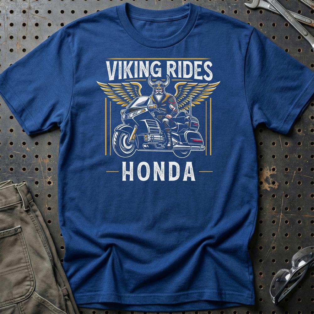 Honda Viking Rides Honda Goldwing - Unisex T-Shirt , Bomuld-Beklædning-Honda-Blå Royal-S-Garage Culture Shop- garage - man cave - merchandise