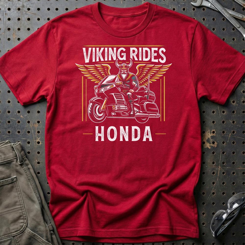 Honda Viking Rides Honda Goldwing - Unisex T-Shirt , Bomuld-Beklædning-Honda-Rød-S-Garage Culture Shop- garage - man cave - merchandise