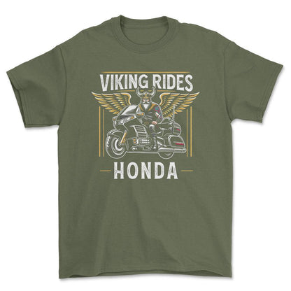 Honda Viking Rides Honda Goldwing - Unisex T-Shirt , Bomuld-Beklædning-Honda-Grøn Militær-S-Forside-Garage Culture Shop- garage - man cave - merchandise