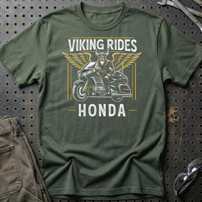 Honda Viking Rides Honda Goldwing - Unisex T-Shirt , Bomuld-Beklædning-Honda-Grøn Militær-S-Garage Culture Shop- garage - man cave - merchandise