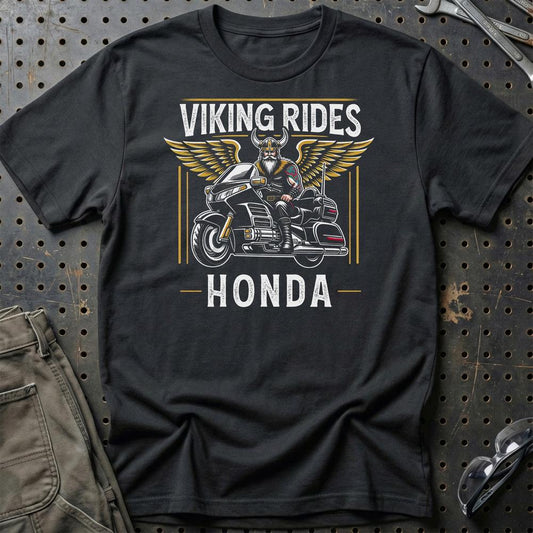 Honda Viking Rides Honda Goldwing - Unisex T-Shirt , Bomuld-Beklædning-Honda-Sort-S-Garage Culture Shop- garage - man cave - merchandise