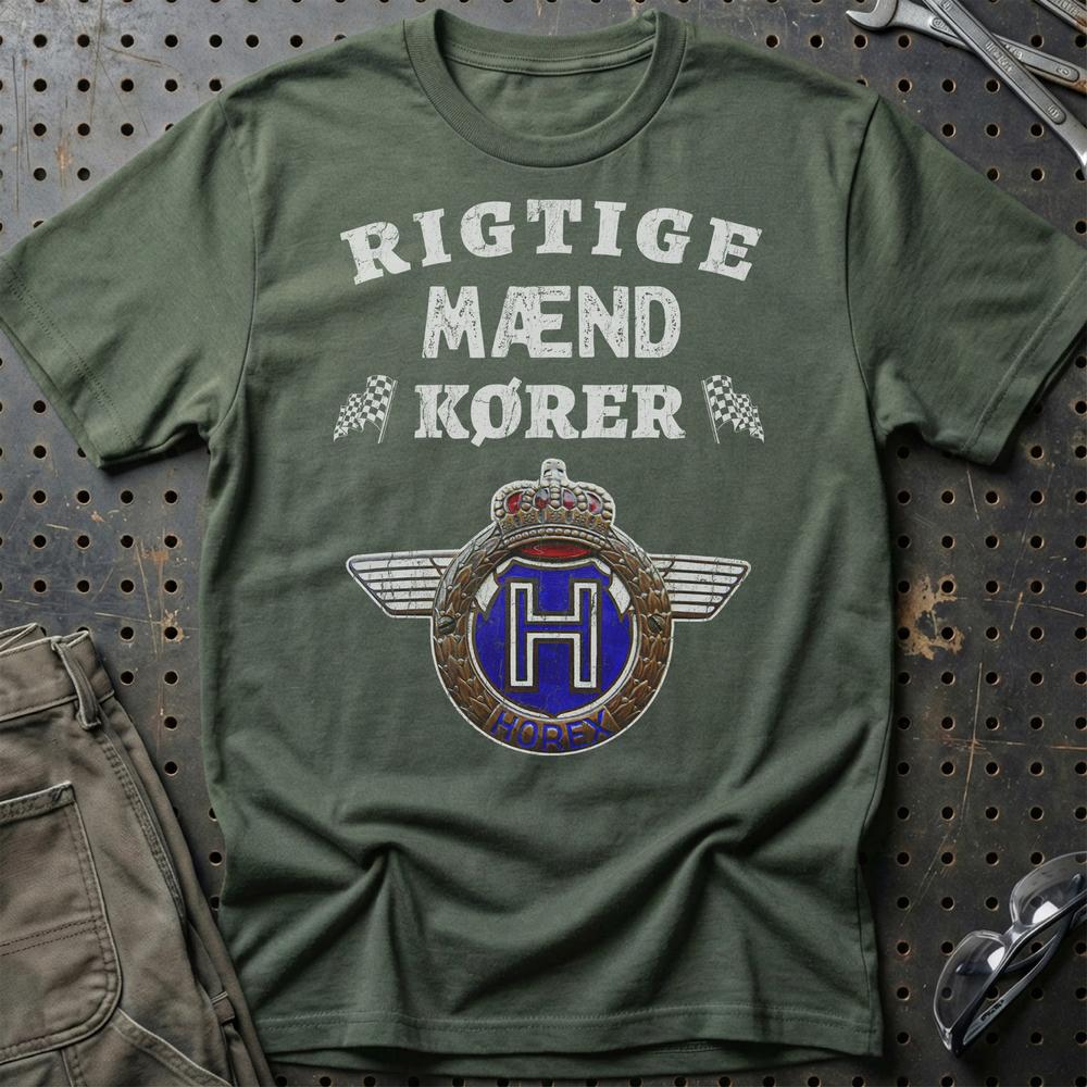 Horex Rigtige Mænd Kører T-Shirt-Beklædning-Horex-Grøn Militær-S-Garage Culture Shop- garage - man cave - merchandise
