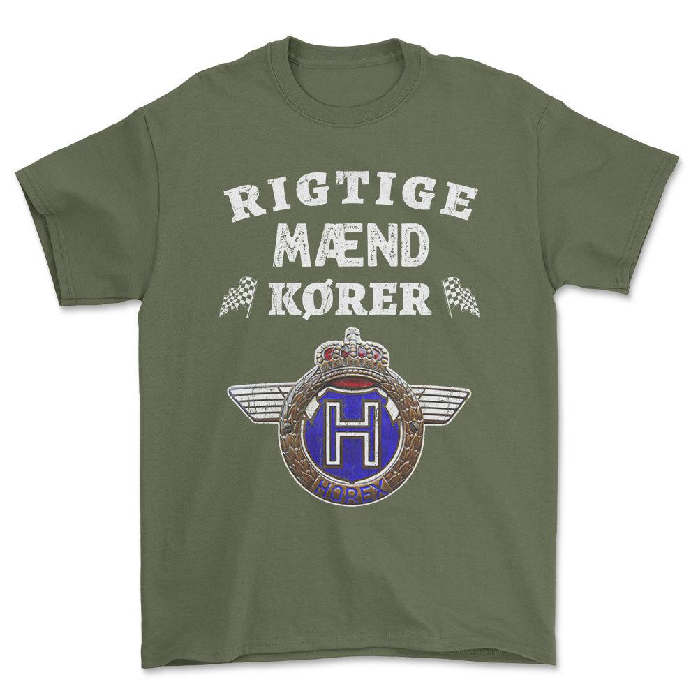 Horex Rigtige Mænd Kører - Unisex T-Shirt , Bomuld-Beklædning-Horex-Grøn Militær-S-Forside-Garage Culture Shop- garage - man cave - merchandise