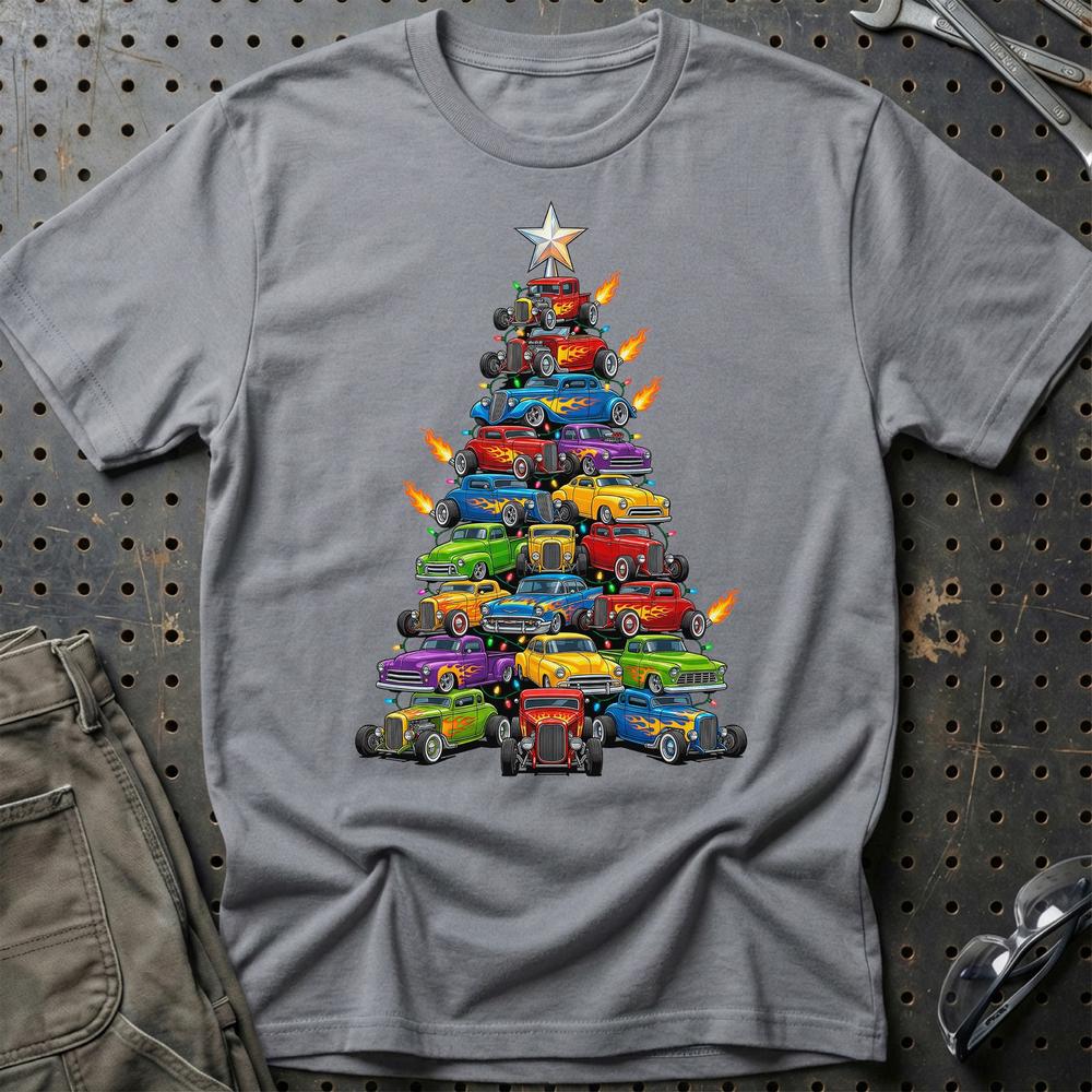 Hot Rod Juletræ Christmas Tree T-Shirt-Beklædning-Hot Rod-Grå Sport-S-Garage Culture Shop- garage - man cave - merchandise