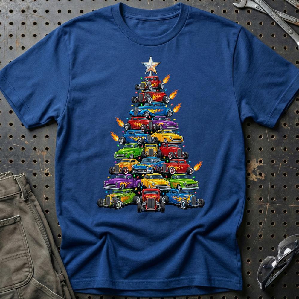 Hot Rod Juletræ Christmas Tree T-Shirt-Beklædning-Hot Rod-Blå Royal-S-Garage Culture Shop- garage - man cave - merchandise