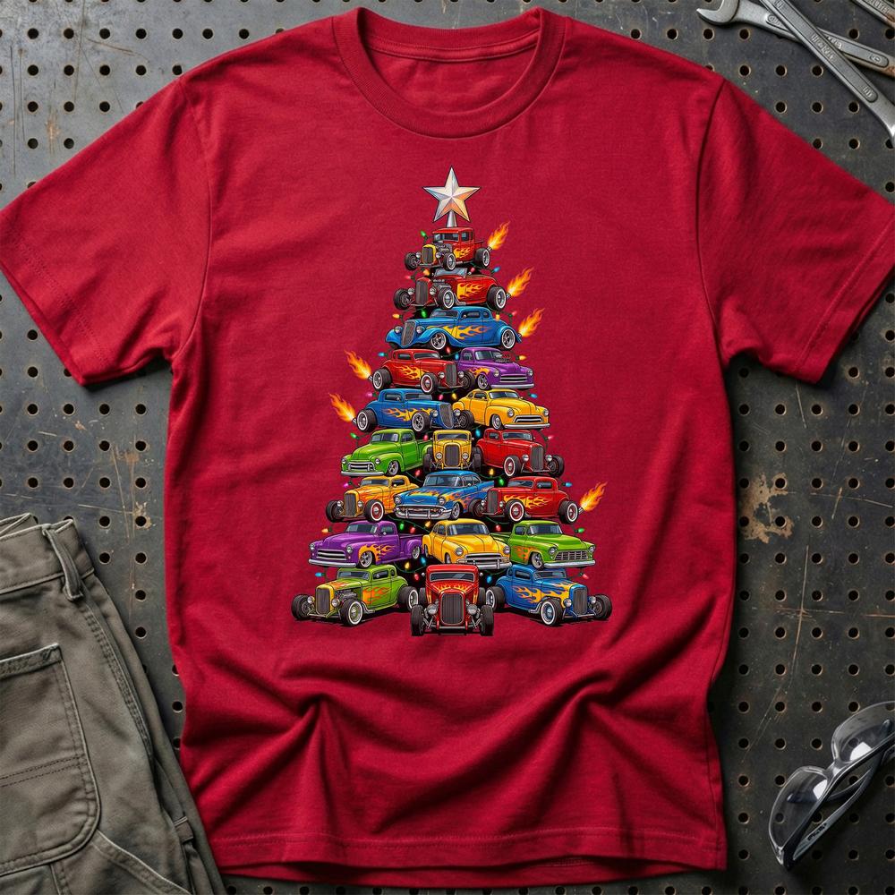 Hot Rod Juletræ Christmas Tree T-Shirt-Beklædning-Hot Rod-Rød-S-Garage Culture Shop- garage - man cave - merchandise