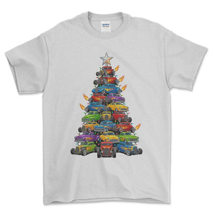 Hot Rod Juletræ Christmas Tree - Unisex T-Shirt-Beklædning-Hot Rod-Hvid-S-Forside-Garage Culture Shop- garage - man cave - merchandise