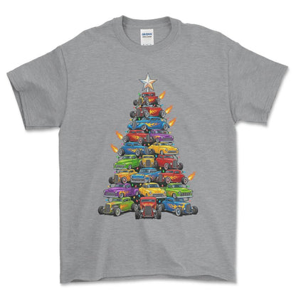 Hot Rod Juletræ Christmas Tree - Unisex T-Shirt-Beklædning-Hot Rod-Grå Sport-S-Forside-Garage Culture Shop- garage - man cave - merchandise