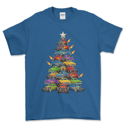 Hot Rod Juletræ Christmas Tree - Unisex T-Shirt-Beklædning-Hot Rod-Blå Royal-S-Forside-Garage Culture Shop- garage - man cave - merchandise
