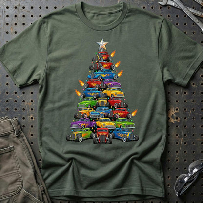 Hot Rod Juletræ Christmas Tree - Unisex T-Shirt-Beklædning-Hot Rod-Grøn Militær-S-Garage Culture Shop- garage - man cave - merchandise