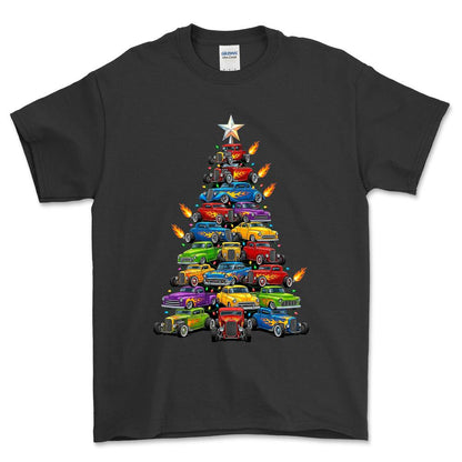 Hot Rod Juletræ Christmas Tree - Unisex T-Shirt-Beklædning-Hot Rod-Sort-S-Forside-Garage Culture Shop- garage - man cave - merchandise