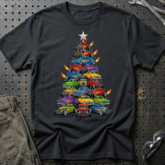 Hot Rod Juletræ Christmas Tree - Unisex T-Shirt-Beklædning-Hot Rod-Sort-S-Garage Culture Shop- garage - man cave - merchandise