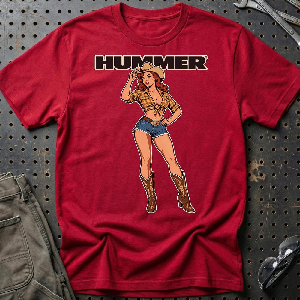 Hummer Cowboy Pinup T-Shirt-Beklædning-Hummer-Rød-S-Garage Culture Shop- garage - man cave - merchandise