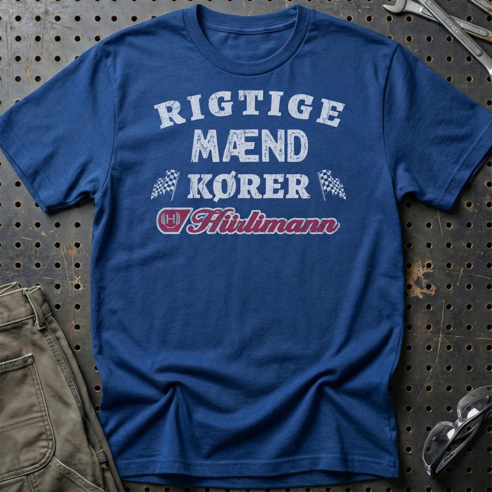 Hurlimann Rigtige Mænd Kører T-Shirt-Beklædning-Hürlimann-Blå Royal-S-Garage Culture Shop- garage - man cave - merchandise