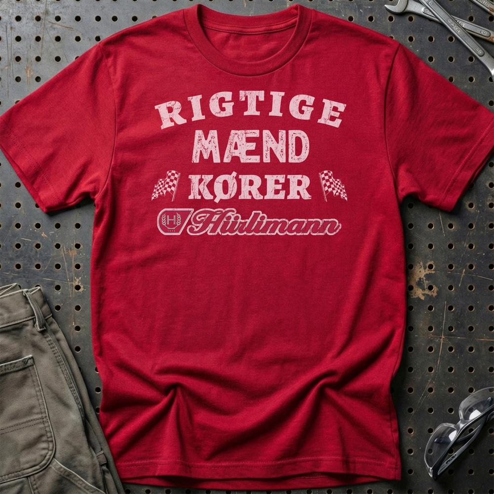 Hurlimann Rigtige Mænd Kører T-Shirt-Beklædning-Hürlimann-Rød-S-Garage Culture Shop- garage - man cave - merchandise
