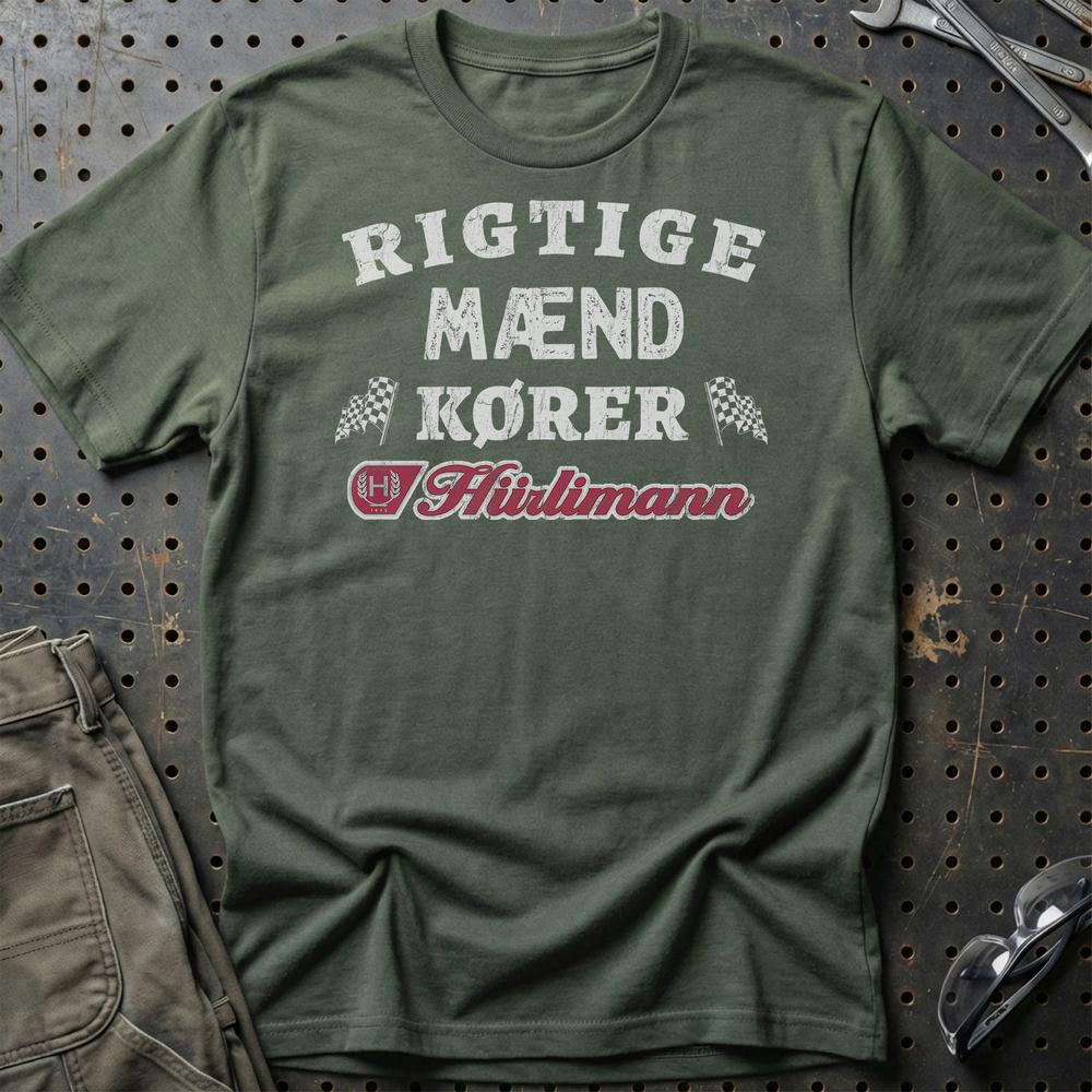 Hurlimann Rigtige Mænd Kører T-Shirt-Beklædning-Hürlimann-Grøn Militær-S-Garage Culture Shop- garage - man cave - merchandise