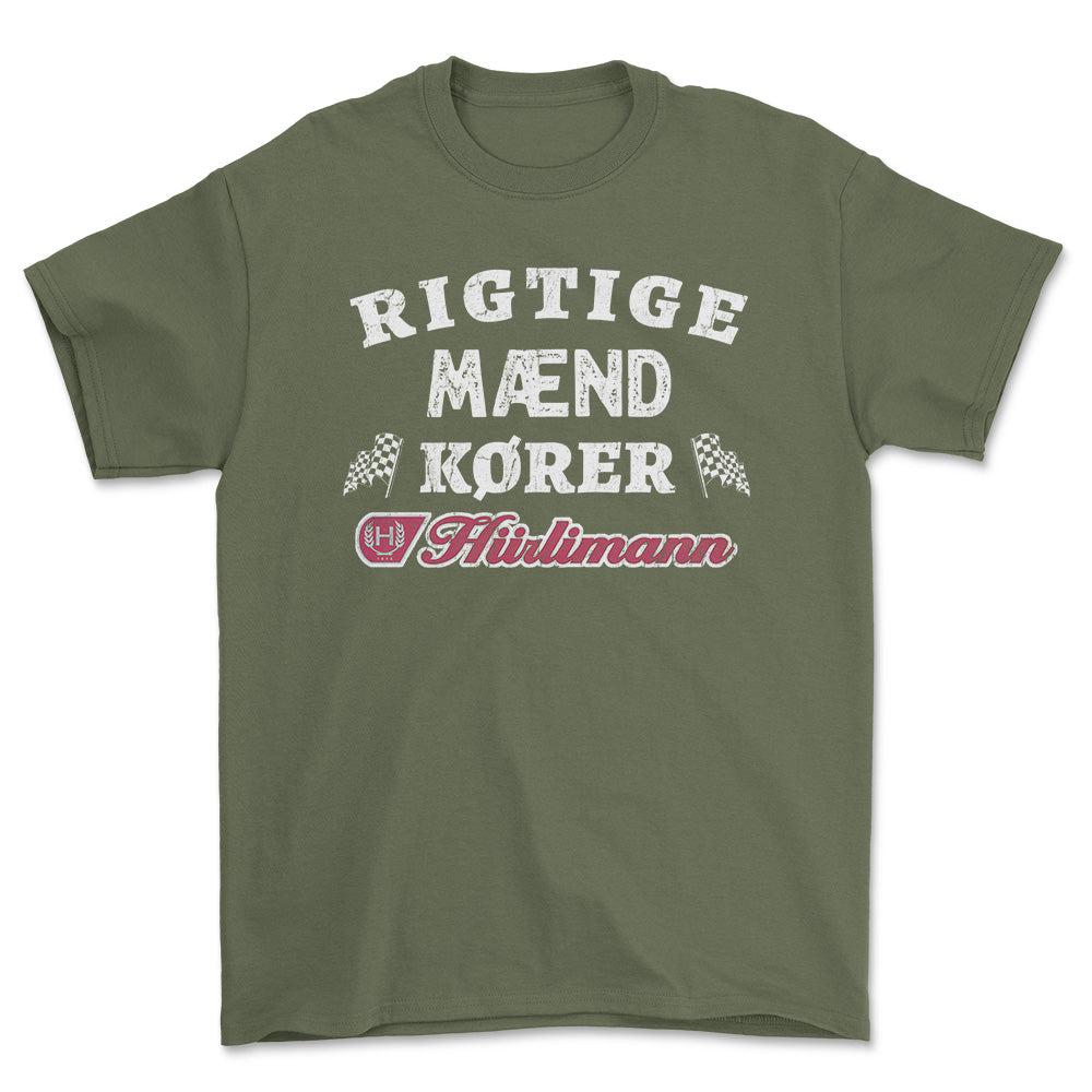 Hurlimann Rigtige Mænd Kører - Unisex T-Shirt , Bomuld-Beklædning-Hürlimann-Grøn Militær-S-Forside-Garage Culture Shop- garage - man cave - merchandise