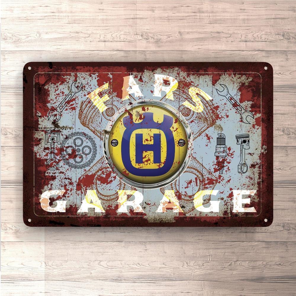 Husqvarna Fars Garage Vintage Skilte, Musemåtte, Dørmåtte , Plakat-Skilte-Husqvarna-Garage Culture Shop- garage - man cave - merchandise