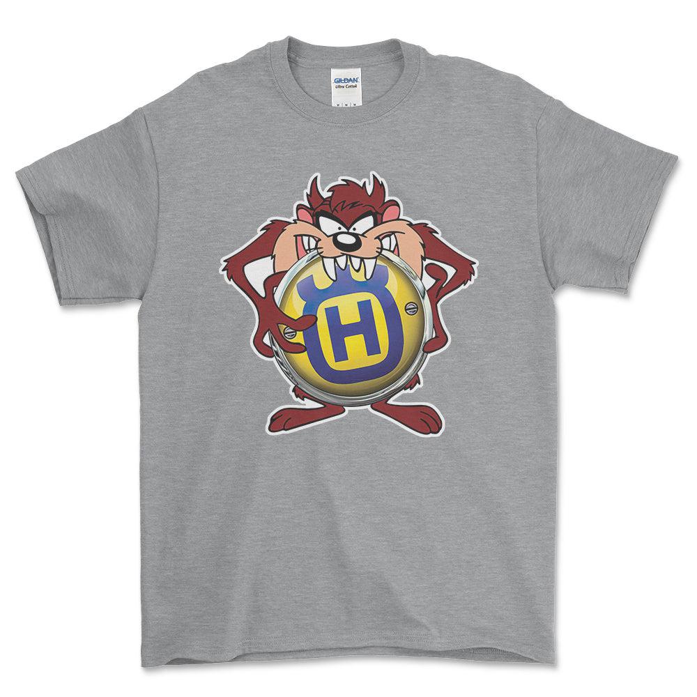 Husqvarna TAZ Unisex T-Shirt , Bomuld-Beklædning-Husqvarna-Grå Sport-S-Forside-Garage Culture Shop- garage - man cave - merchandise