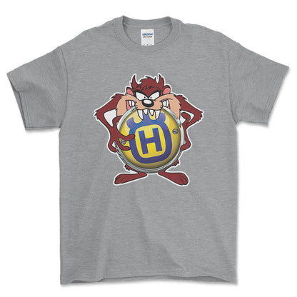 Husqvarna TAZ Unisex T-Shirt , Bomuld-Beklædning-Husqvarna-Grå Sport-S-Forside-Garage Culture Shop- garage - man cave - merchandise