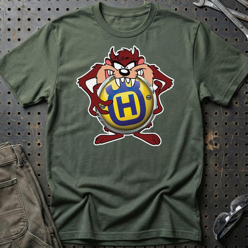 Husqvarna TAZ Unisex T-Shirt , Bomuld-Beklædning-Husqvarna-Grøn Militær-S-Garage Culture Shop- garage - man cave - merchandise