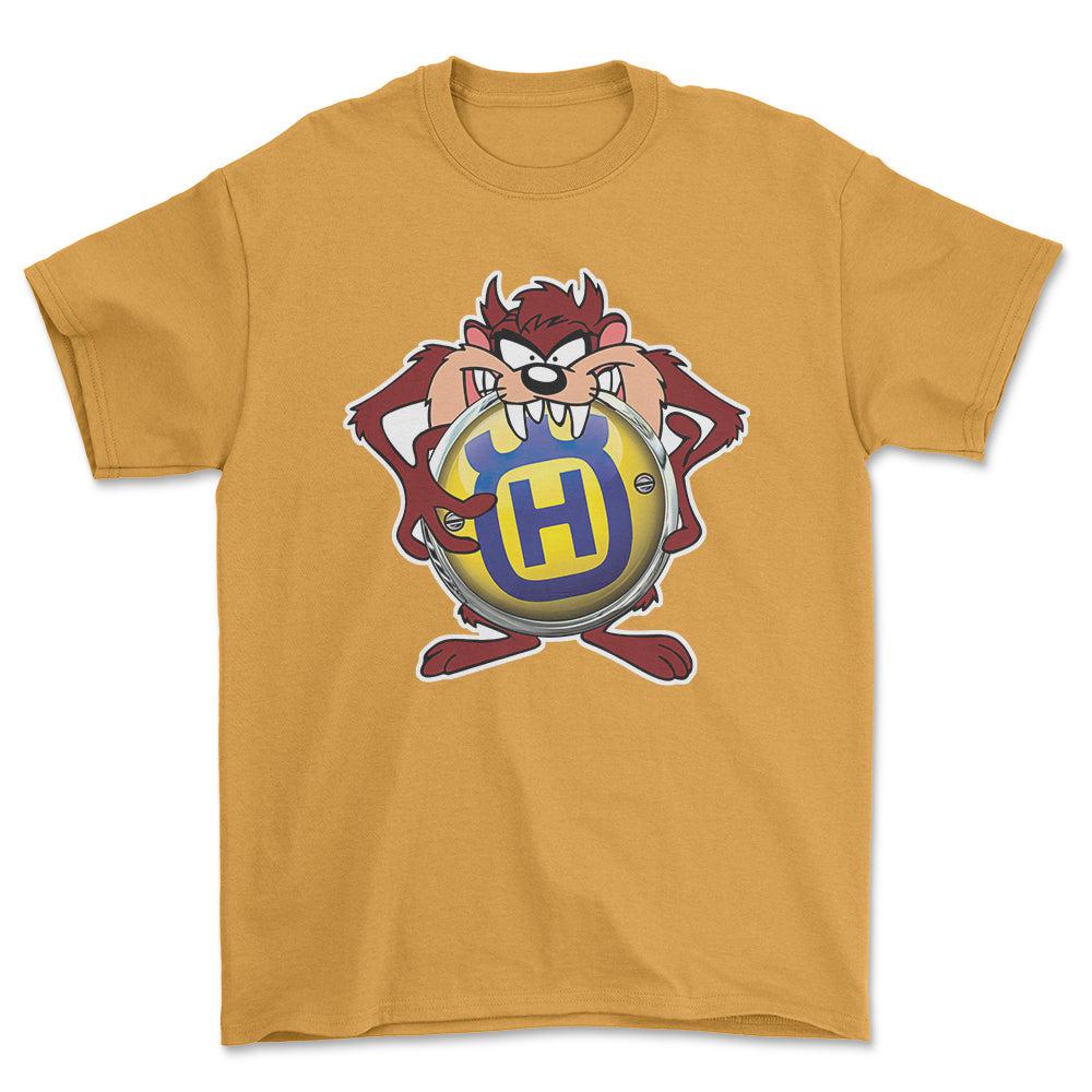 Husqvarna TAZ Unisex T-Shirt , Bomuld-Beklædning-Husqvarna-Guld-S-Forside-Garage Culture Shop- garage - man cave - merchandise