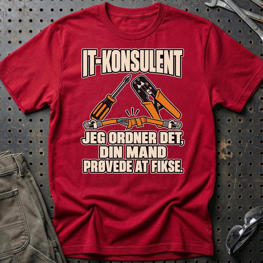
Produktbillede af IT-konsulent – Jeg Ordner Det, Din Mand Prøvede At Fikse T-Shirt