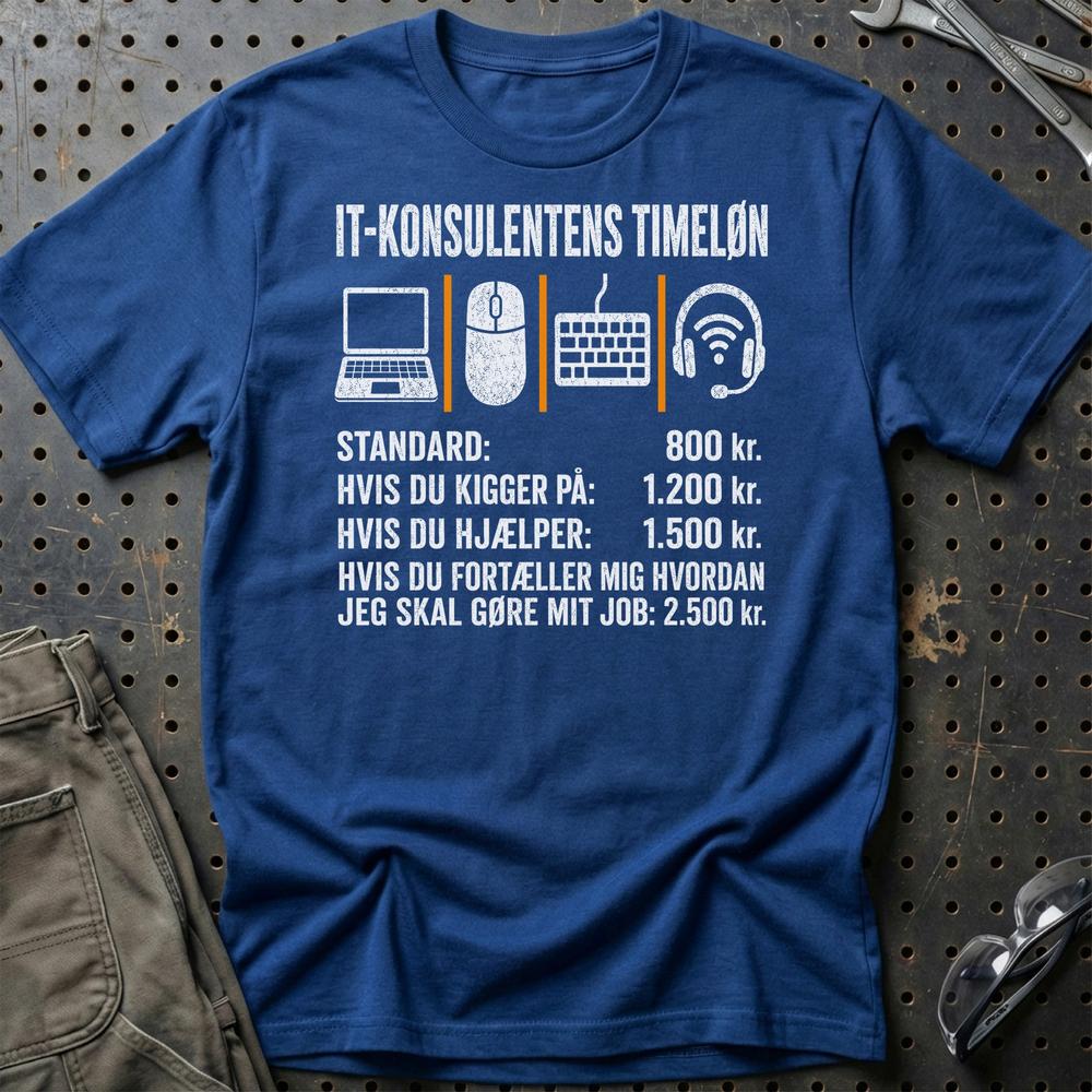 IT-konsulentens Timeløn - Unisex T-Shirt , Bomuld-Beklædning-Garage Culture-Blå Royal-S-Garage Culture Shop- garage - man cave - merchandise