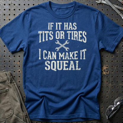 If It Has Tits or Tires - Unisex T-Shirt , Bomuld-Beklædning-Garage Culture-Blå Royal-S-Garage Culture Shop- garage - man cave - merchandise