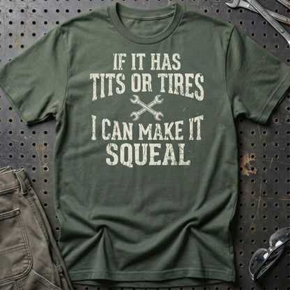 If It Has Tits or Tires - Unisex T-Shirt , Bomuld-Beklædning-Garage Culture-Grøn Militær-S-Garage Culture Shop- garage - man cave - merchandise