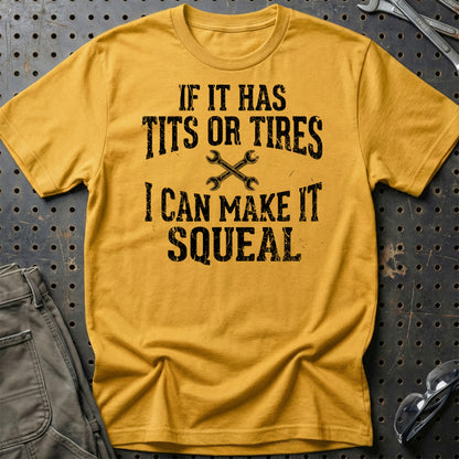 If It Has Tits or Tires - Unisex T-Shirt , Bomuld-Beklædning-Garage Culture-Guld-S-Garage Culture Shop- garage - man cave - merchandise