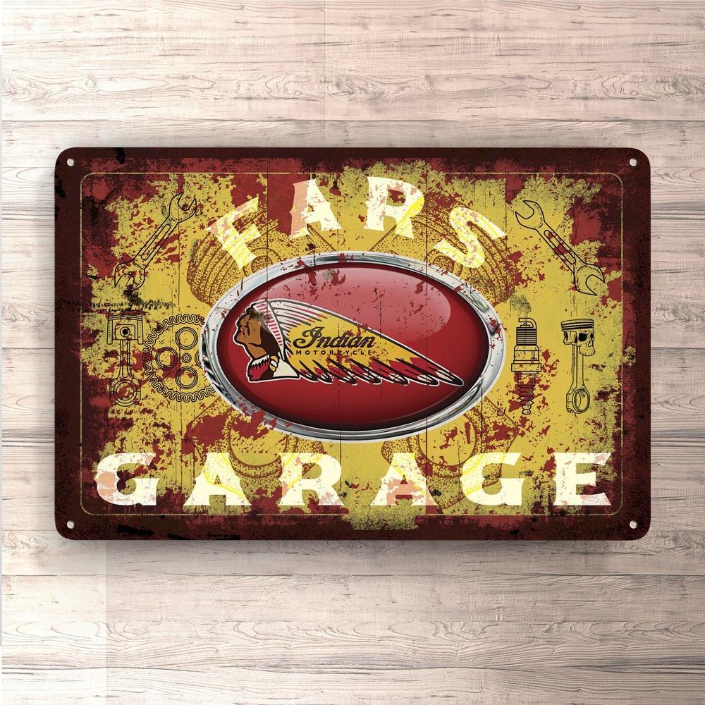 Indian Fars Garage Vintage Skilte, Musemåtte, Dørmåtte-Skilte-Indian-Garage Culture Shop- garage - man cave - merchandise
