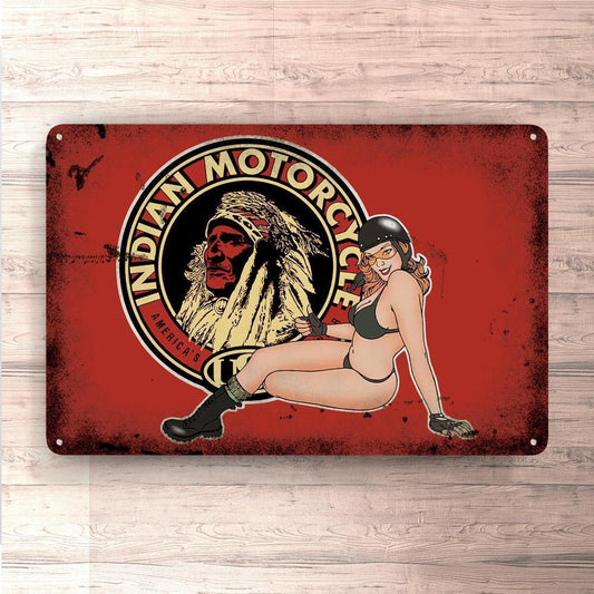 Indian Pin-Up Vintage Skilte, Musemåtte, Dørmåtte-Skilte-Indian-Garage Culture Shop- garage - man cave - merchandise