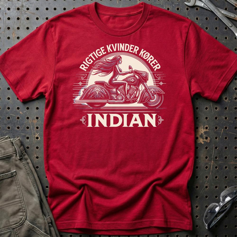 Indian Rigtige Kvinder Kører Indian - Unisex T-Shirt , Bomuld-Beklædning-Indian-Rød-S-Garage Culture Shop- garage - man cave - merchandise