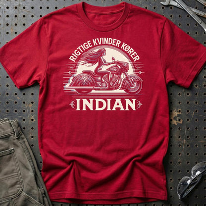 Indian Rigtige Kvinder Kører Indian - Unisex T-Shirt , Bomuld-Beklædning-Indian-Rød-S-Garage Culture Shop- garage - man cave - merchandise