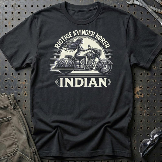 Indian Rigtige Kvinder Kører Indian - Unisex T-Shirt , Bomuld-Beklædning-Indian-Sort-S-Garage Culture Shop- garage - man cave - merchandise
