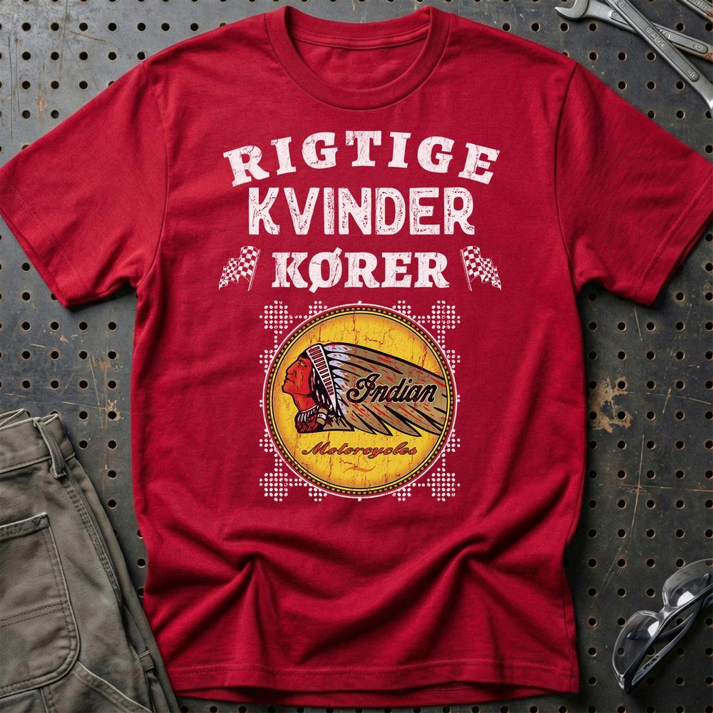 Indian Rigtige Kvinder Kører T-Shirt-Beklædning-Indian-Rød-S-Garage Culture Shop- garage - man cave - merchandise