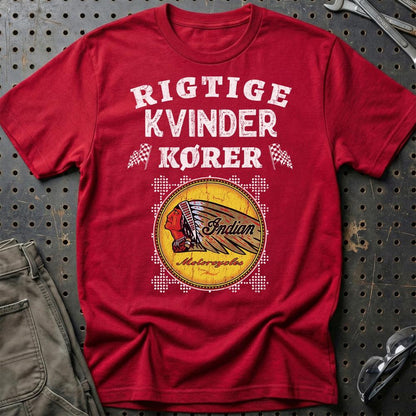 Indian Rigtige Kvinder Kører - Unisex T-Shirt , Bomuld-Beklædning-Indian-Rød-S-Garage Culture Shop- garage - man cave - merchandise