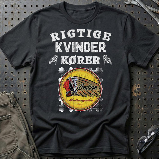 Indian Rigtige Kvinder Kører - Unisex T-Shirt , Bomuld-Beklædning-Indian-Sort-S-Garage Culture Shop- garage - man cave - merchandise