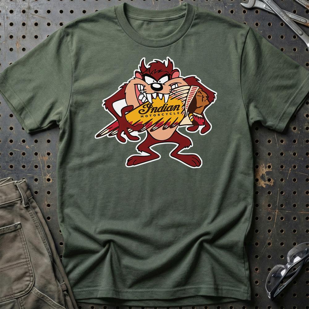 Indian TAZ Unisex T-Shirt , Bomuld-Beklædning-Indian-Grøn Militær-S-Garage Culture Shop- garage - man cave - merchandise
