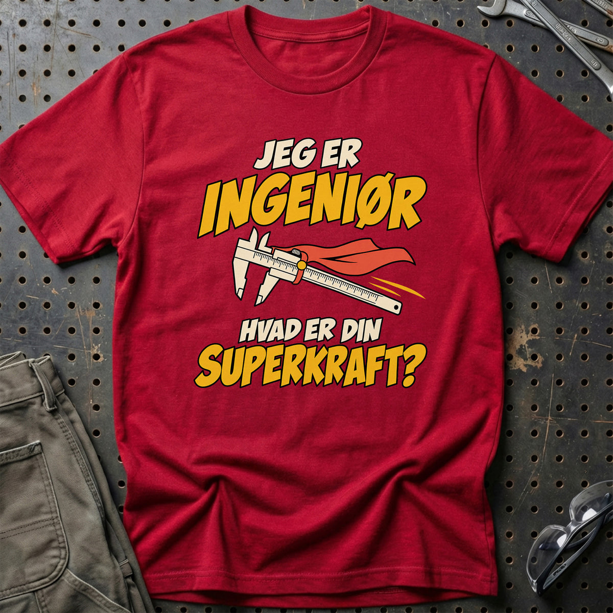 
Ingeniør – Hvad er din superkraft? – Unisex T-Shirt – Rød