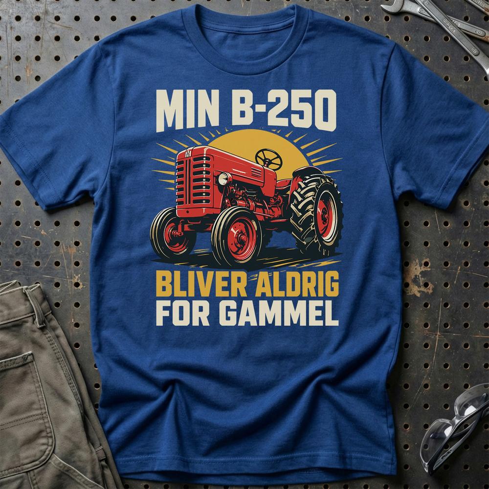International Harvester IH B-250 Bliver Aldrig For Gammel T-Shirt-Beklædning-International Harvester-Blå Royal-S-Garage Culture Shop- garage - man cave - merchandise