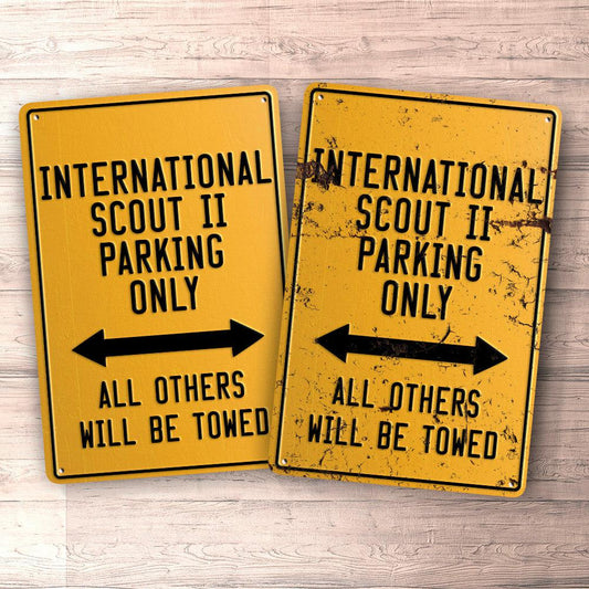 International Scout Ii Parking Only Skilte, Musemåtte, Dørmåtte , Plakat-Parking skilte-International Scout-Garage Culture Shop- garage - man cave - merchandise